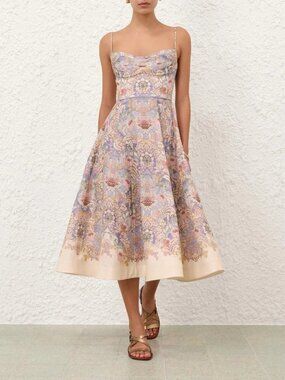 Zimmermann Rebellion Tuck Midi Dress Blue Flora